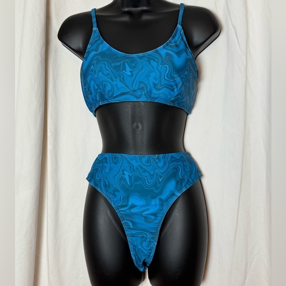 Ocean Blue Wave Women's Sz‎ L 3 Pc Bikini Set Top, Bikini Bottom & Cover Shorts